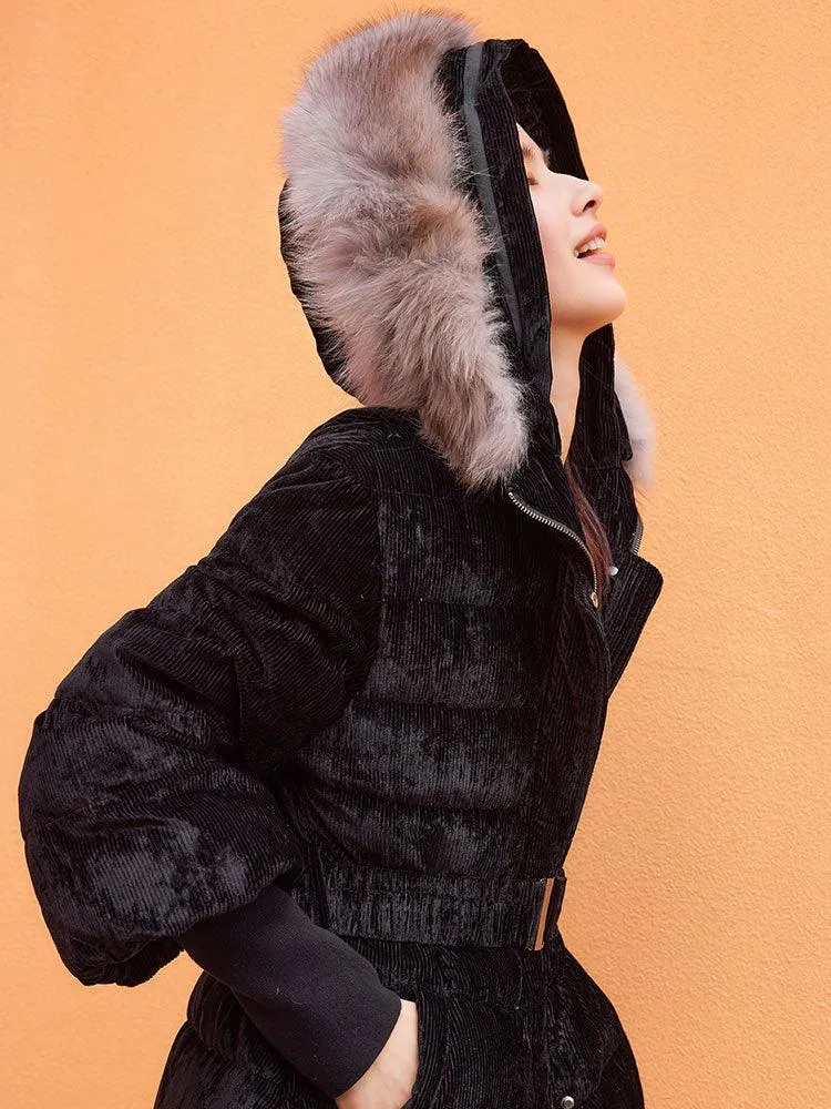 Fox-fur Collar Velvet Goose-down Jacket