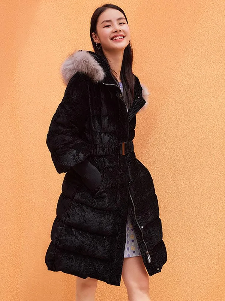Fox-fur Collar Velvet Goose-down Jacket