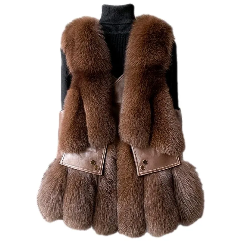 Fox Fur Vest Real Leather Coat