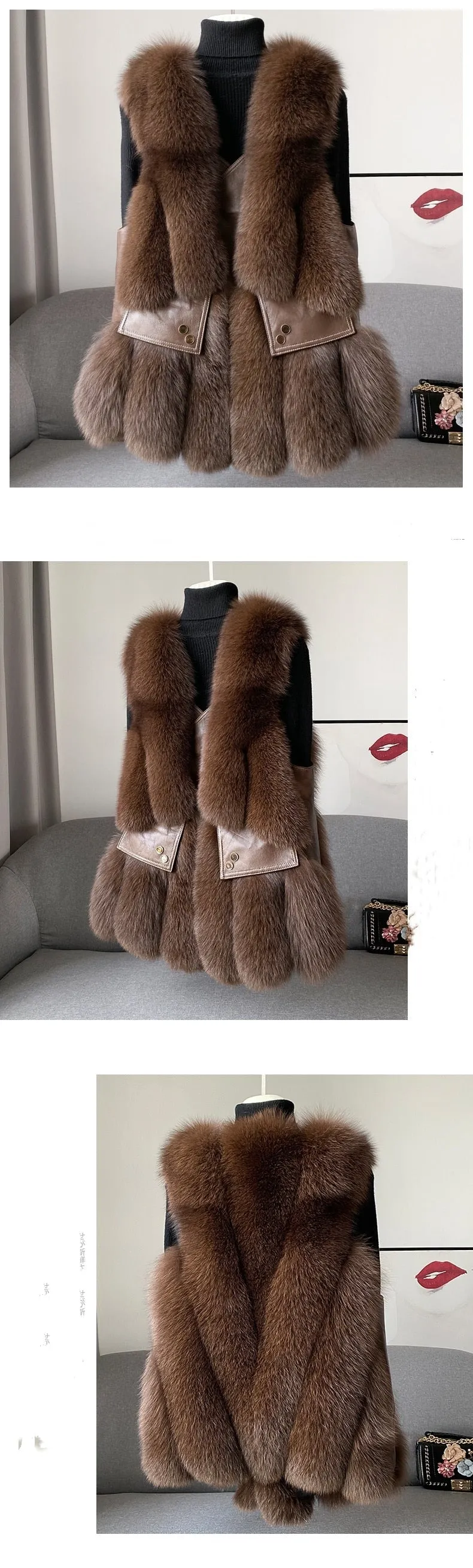 Fox Fur Vest Real Leather Coat
