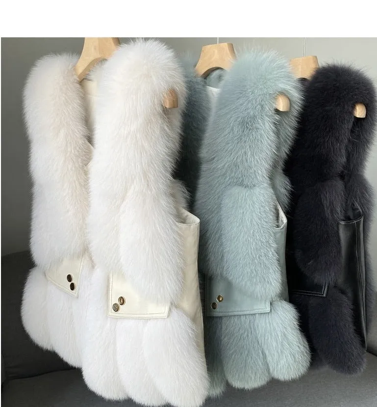 Fox Fur Vest Real Leather Coat
