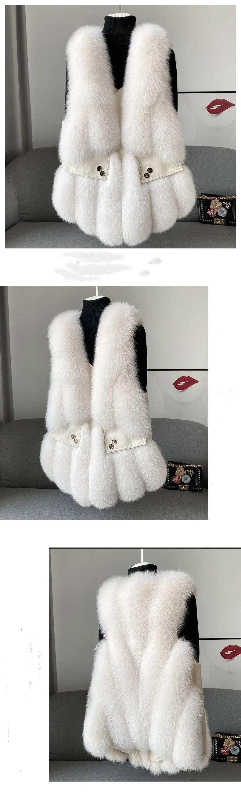 Fox Fur Vest Real Leather Coat