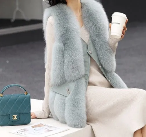 Fox Fur Vest Real Leather Coat