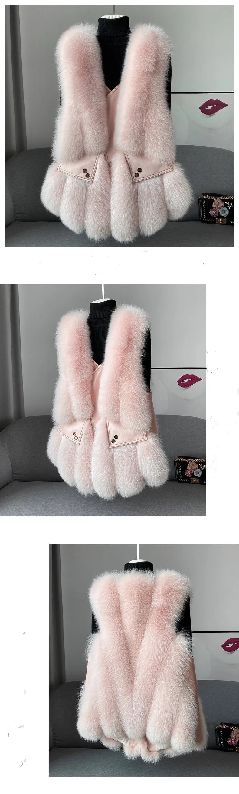 Fox Fur Vest Real Leather Coat