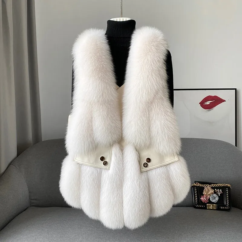 Fox Fur Vest Real Leather Coat