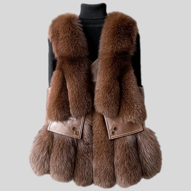 Fox Fur Vest Real Leather Coat