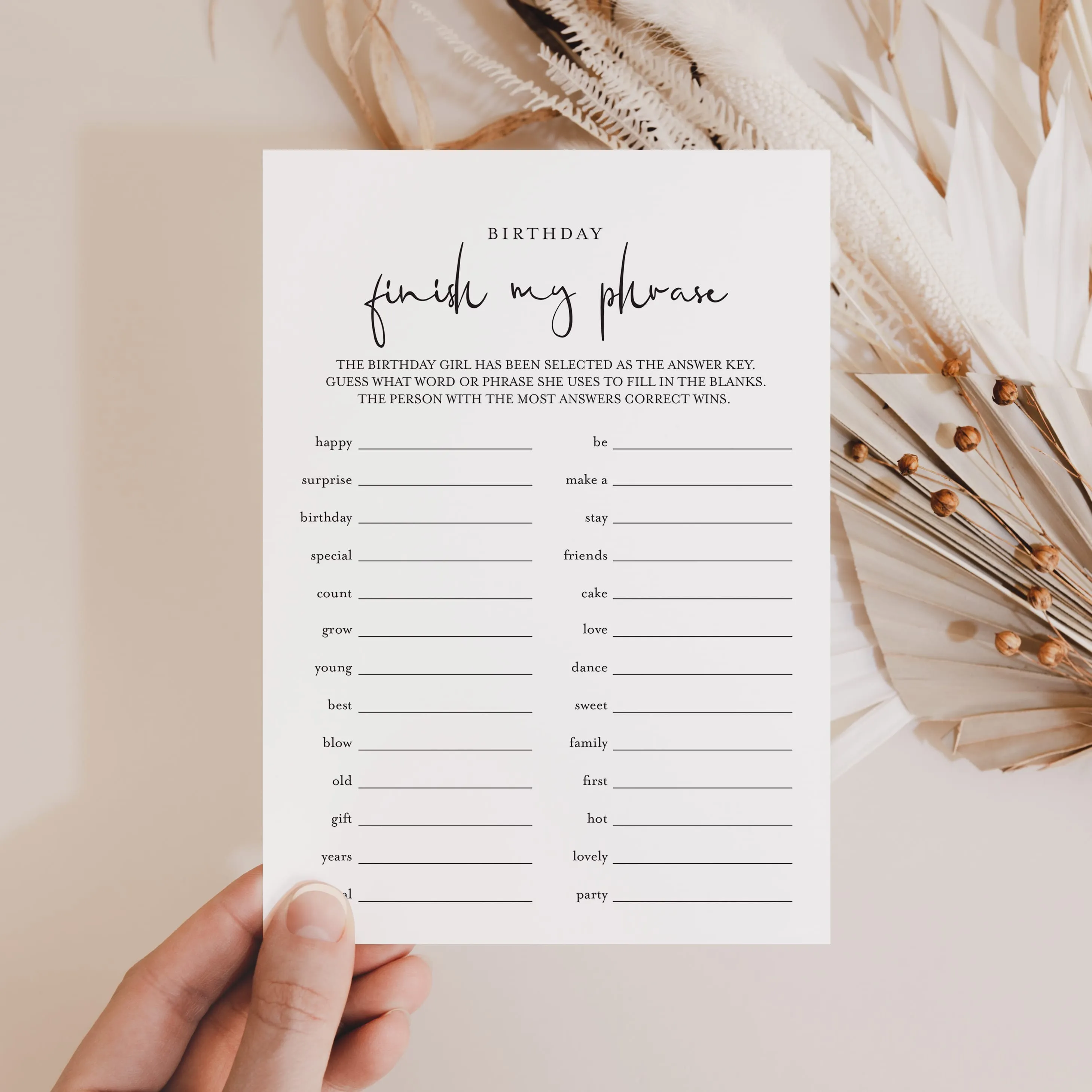 Girl Birthday Game for Groups Finish My Phrase Printable