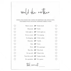 Girl Birthday This or That Game Printable