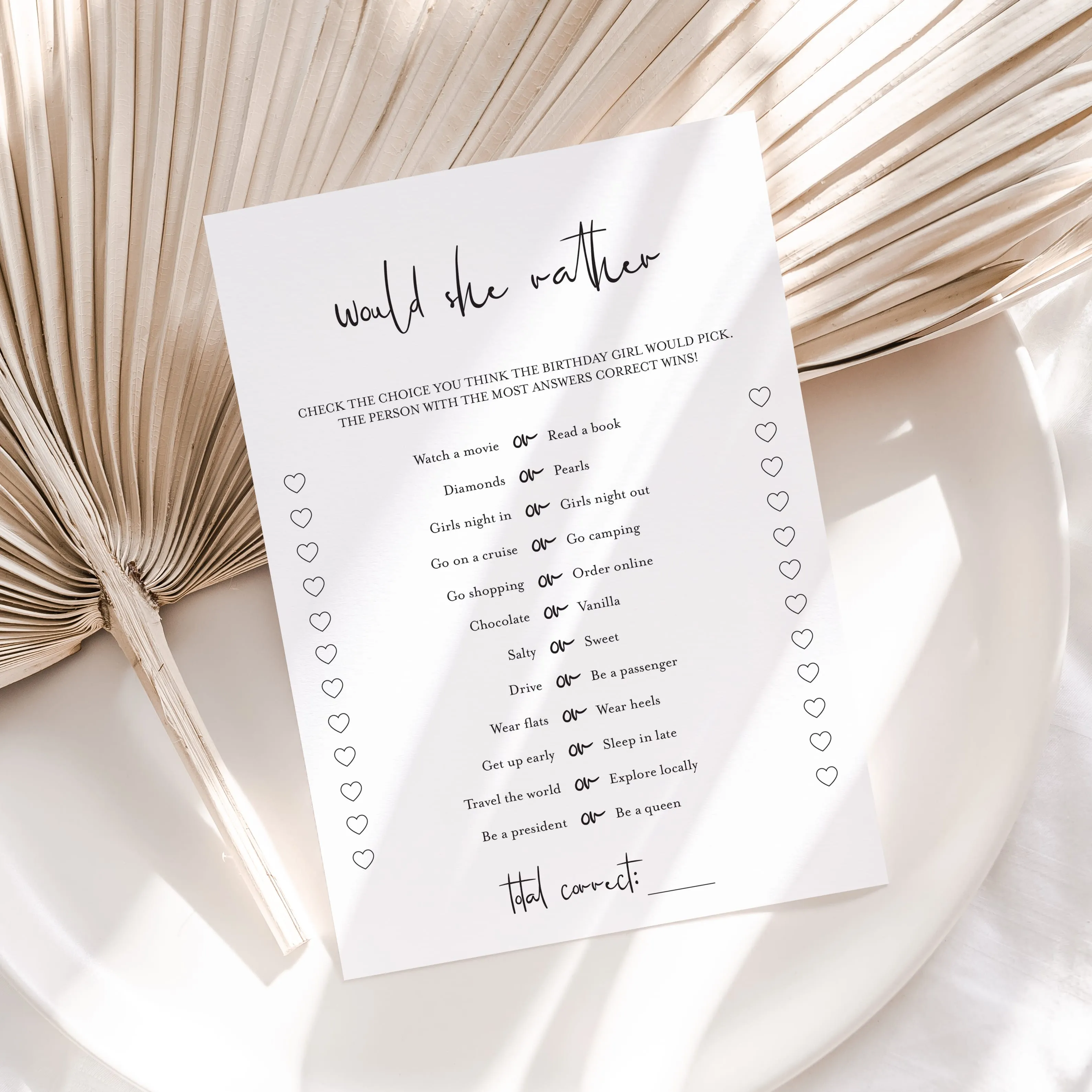 Girl Birthday This or That Game Printable