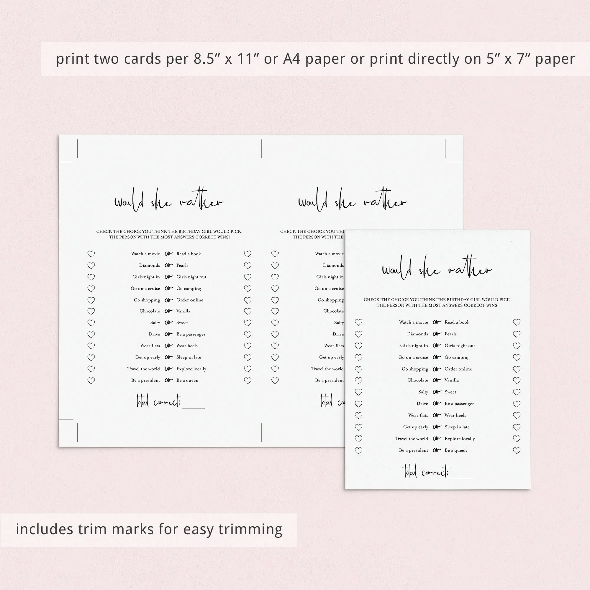 Girl Birthday This or That Game Printable