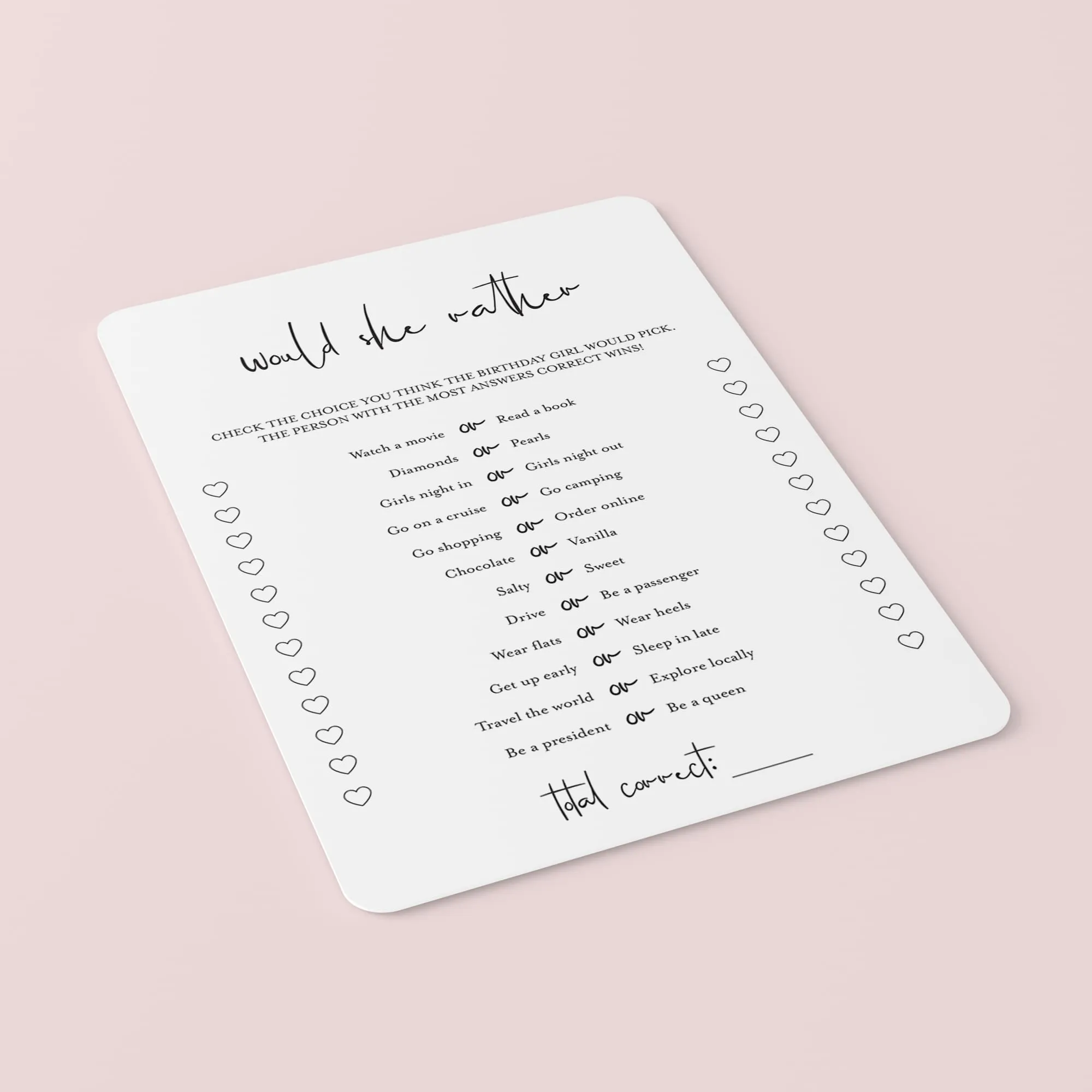 Girl Birthday This or That Game Printable