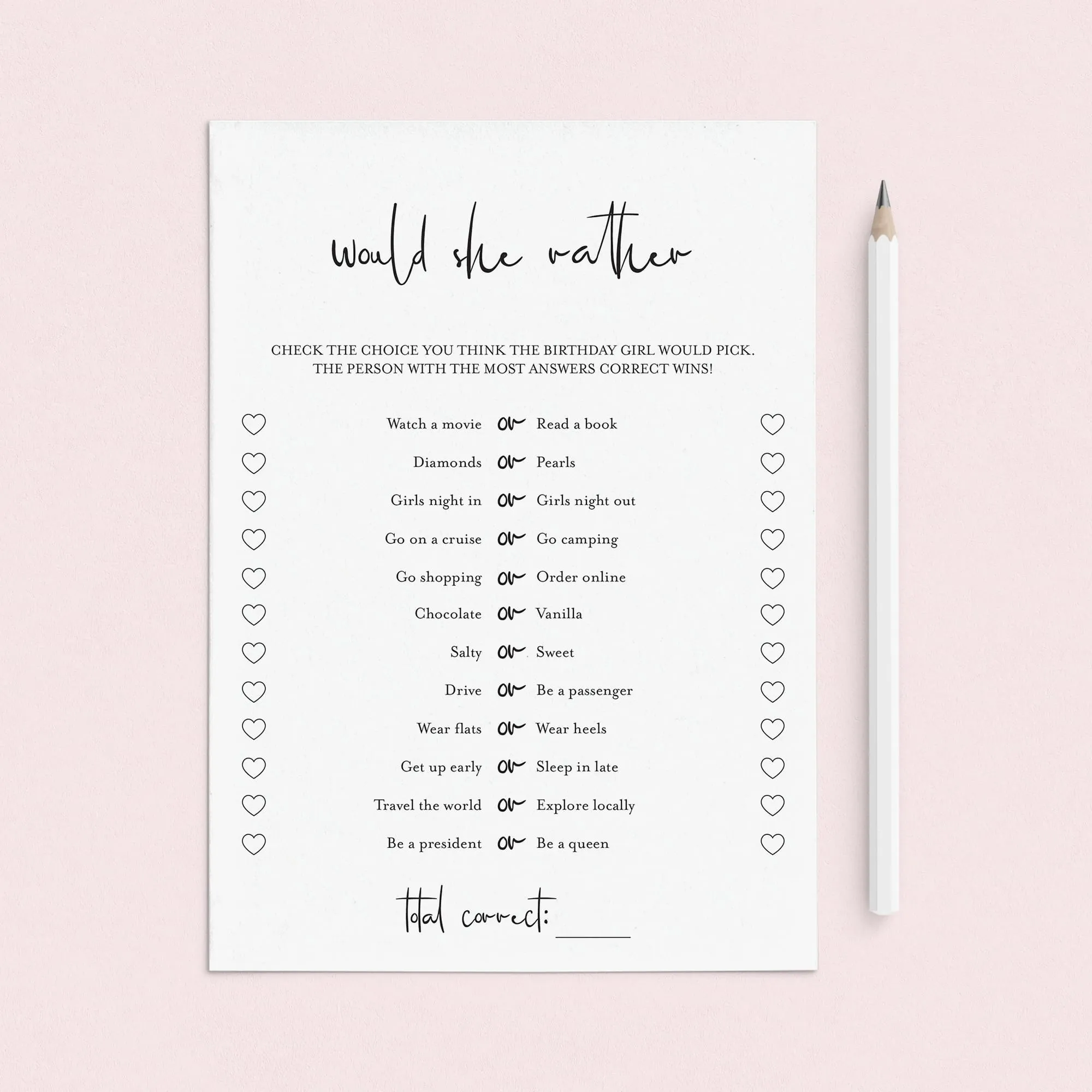 Girl Birthday This or That Game Printable