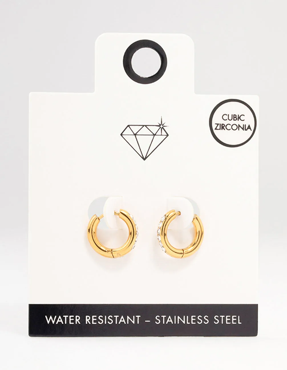 Gold Plated Stainless Steel Round Diamante Clicker Hoop Earrings