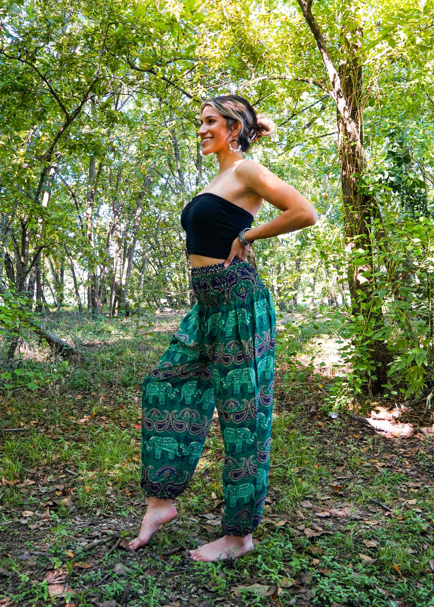 Green Paisley Elephant Harem Pants