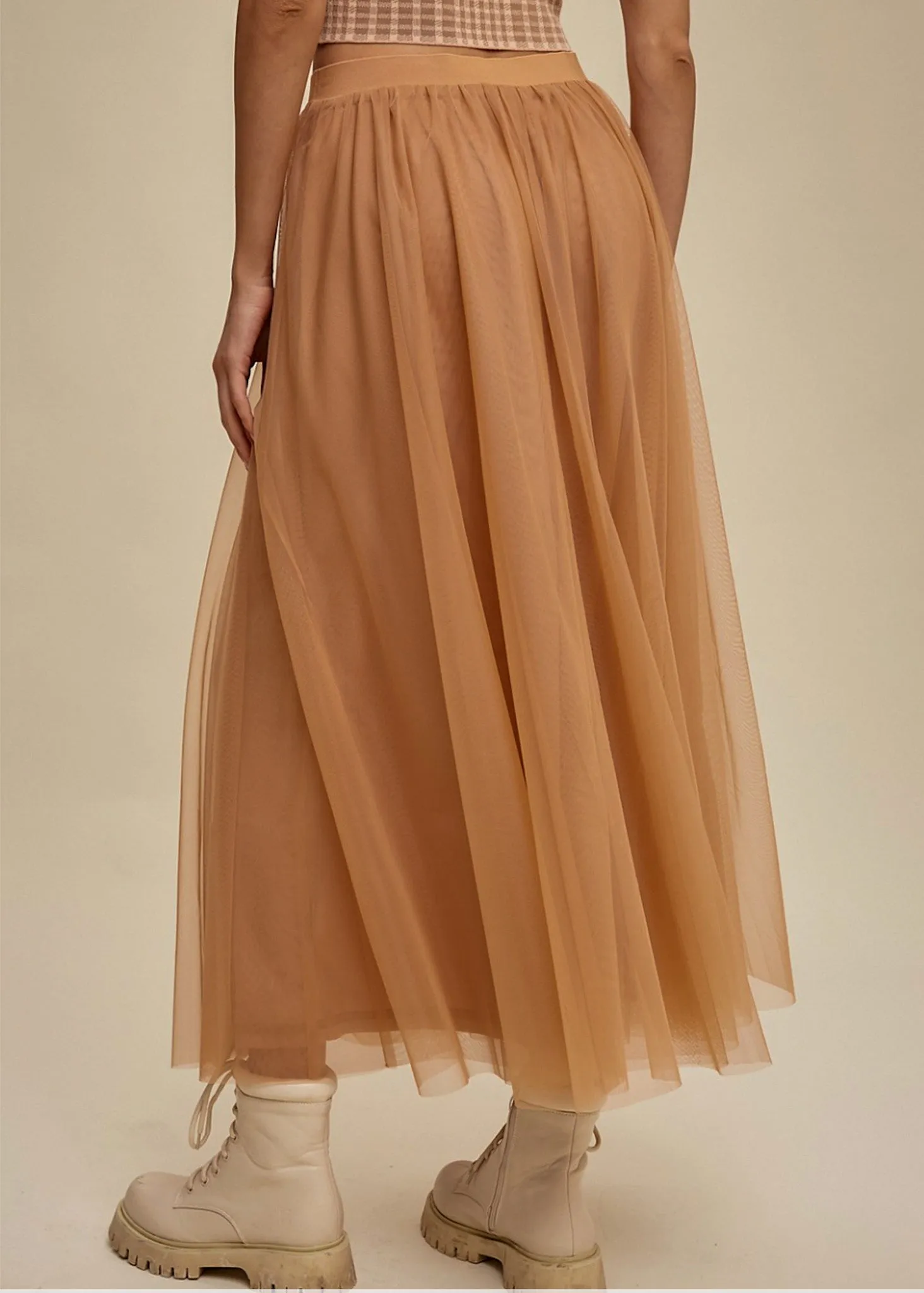 Heather, Women's Layered Tulle Midi Skirt, Dusty Peach