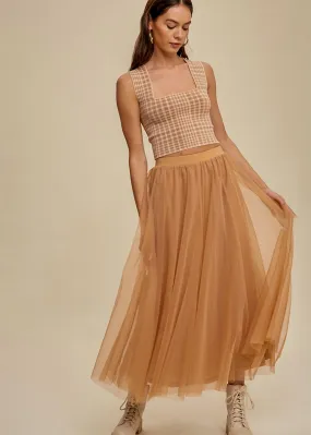Heather, Women's Layered Tulle Midi Skirt, Dusty Peach