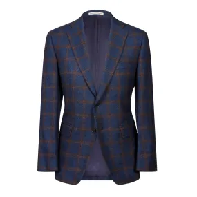 HENRY SARTORIAL x DORMEUIL Dun Full Canvas Check Blazer NAVY/BROWN REG