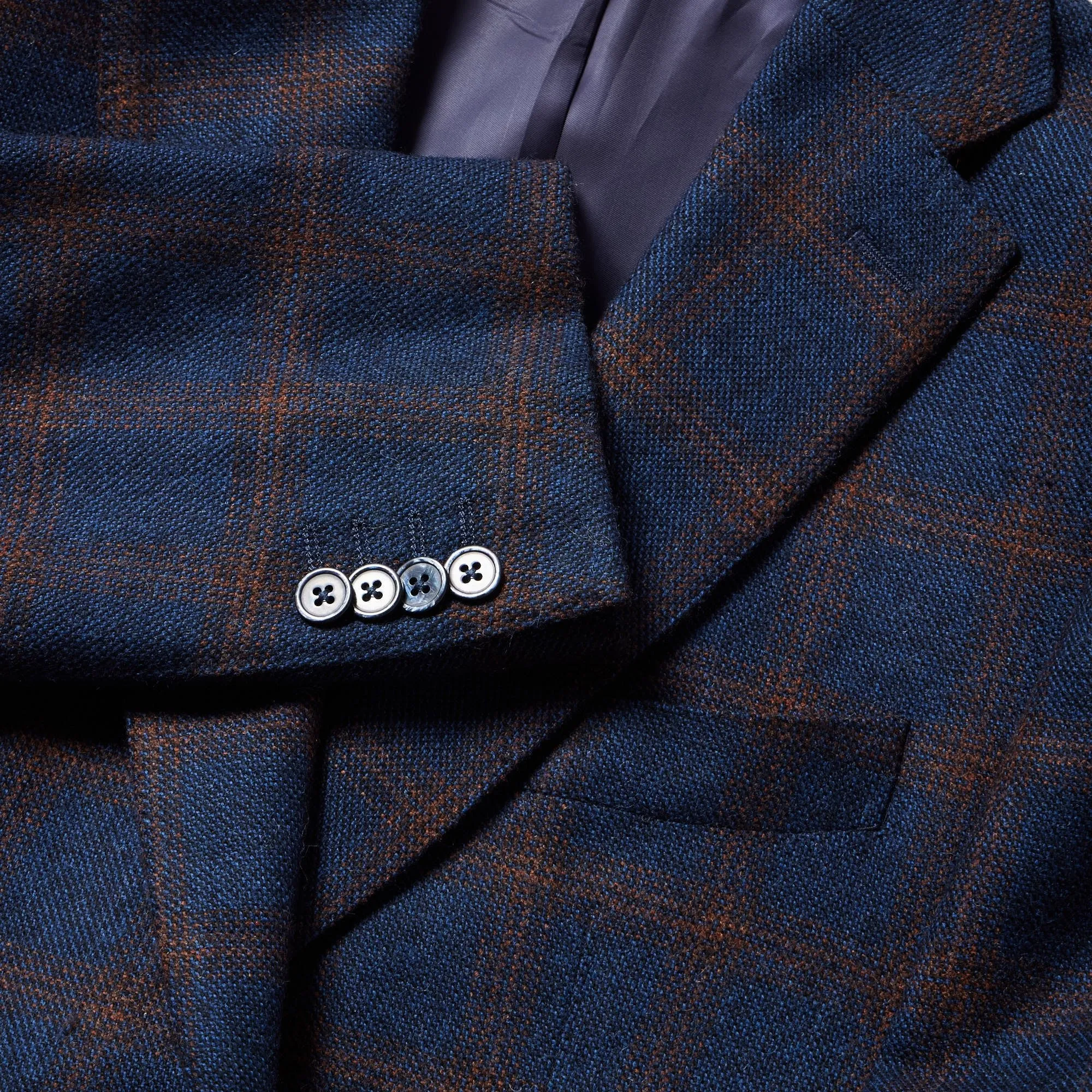 HENRY SARTORIAL x DORMEUIL Dun Full Canvas Check Blazer NAVY/BROWN REG
