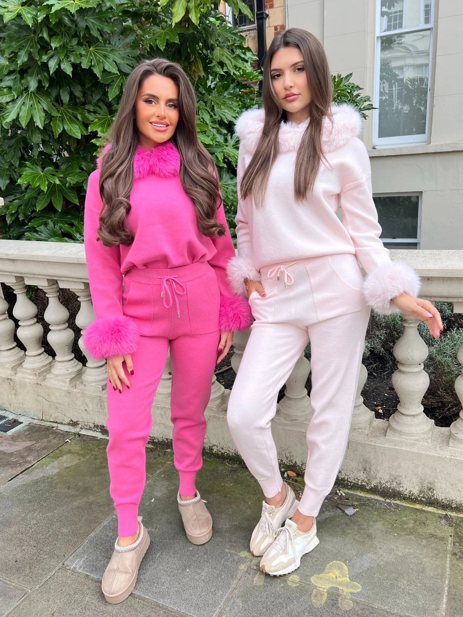 Hot Pink Premium Faux Fur Trim Hood & Cuff Jogger Tracksuit