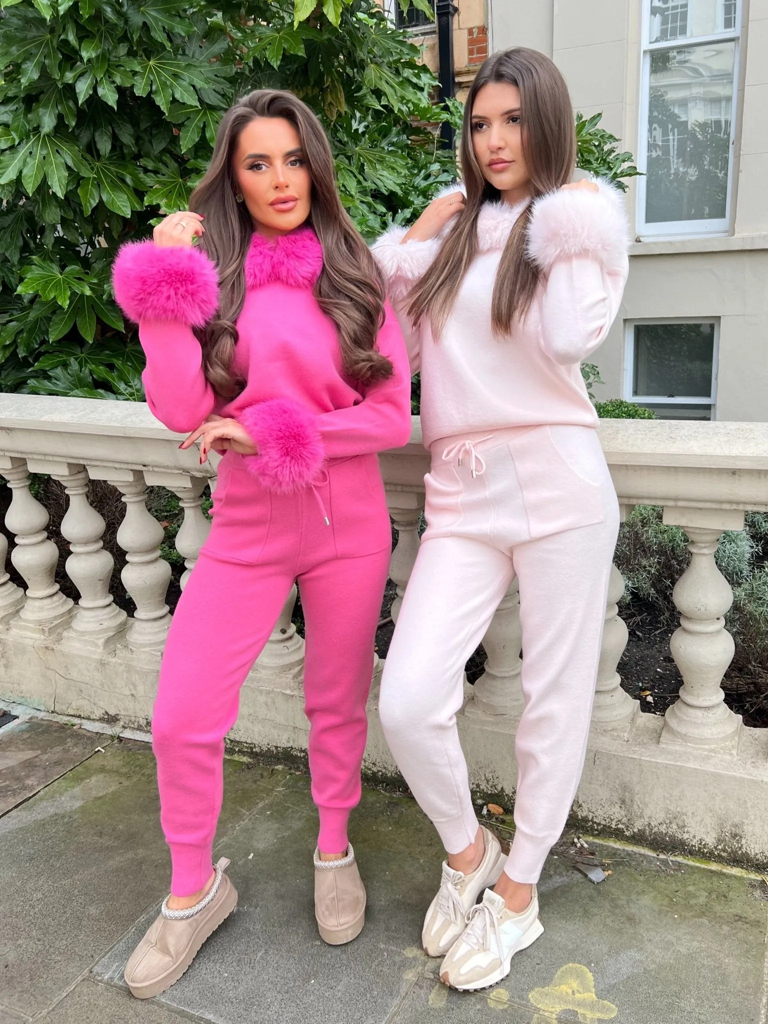 Hot Pink Premium Faux Fur Trim Hood & Cuff Jogger Tracksuit