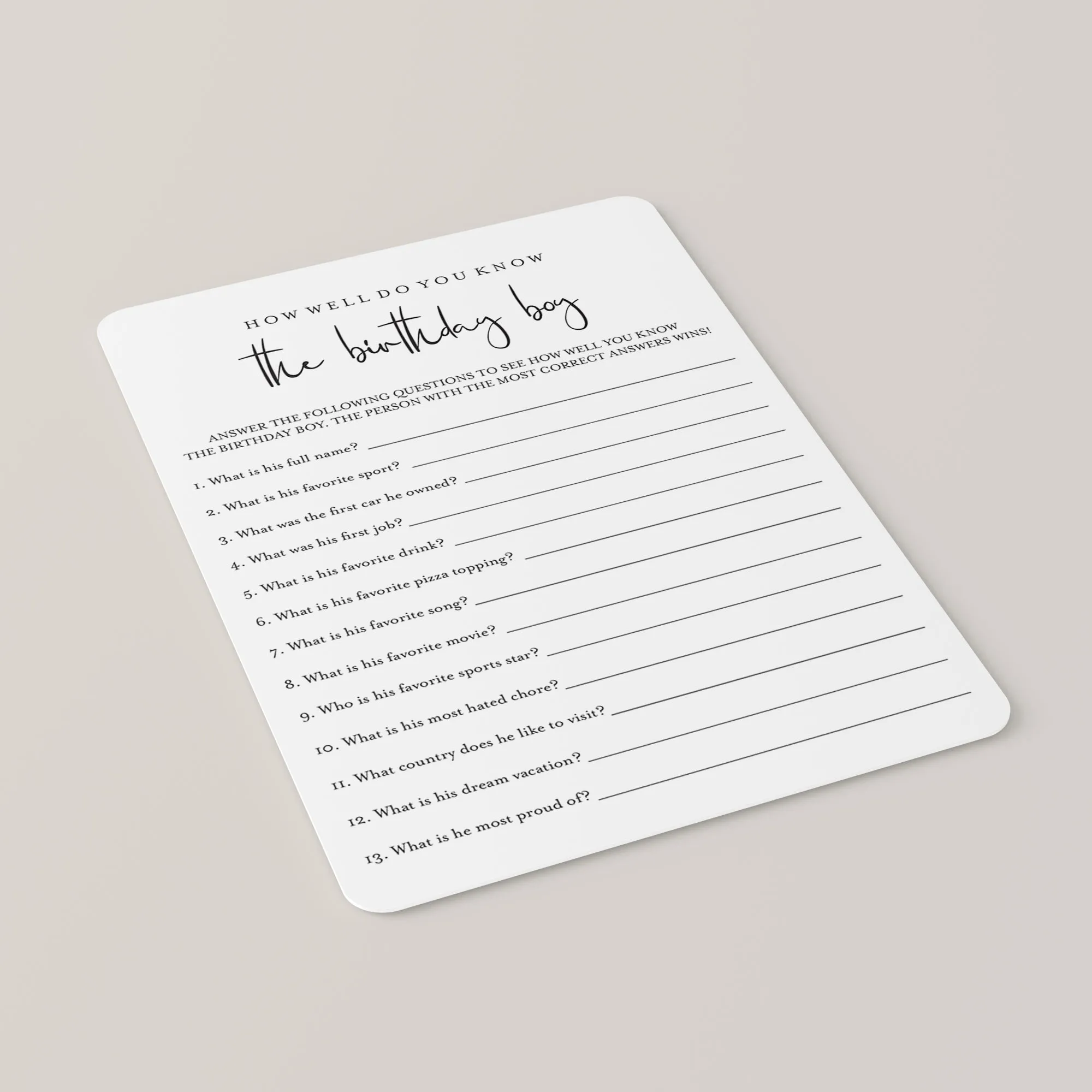 How Well Do You Know The Birthday Boy Printable