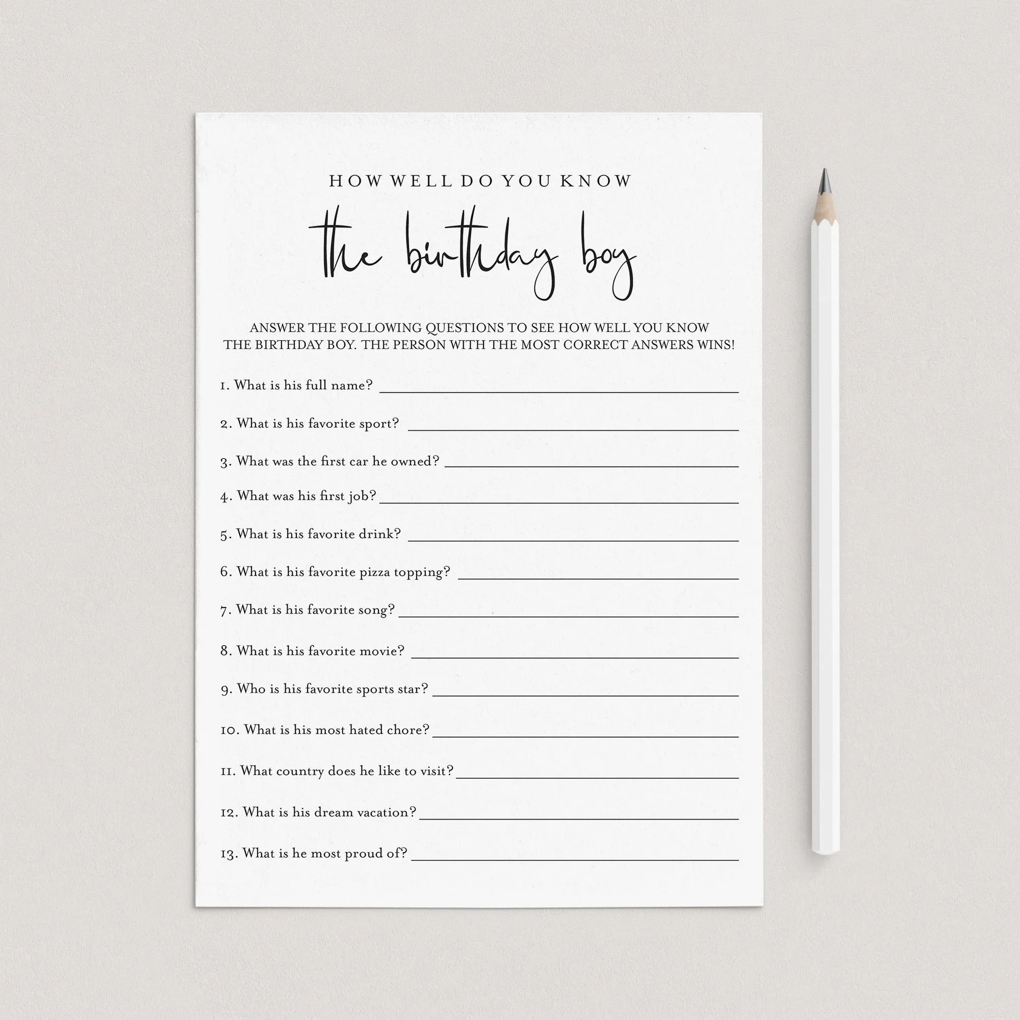 How Well Do You Know The Birthday Boy Printable
