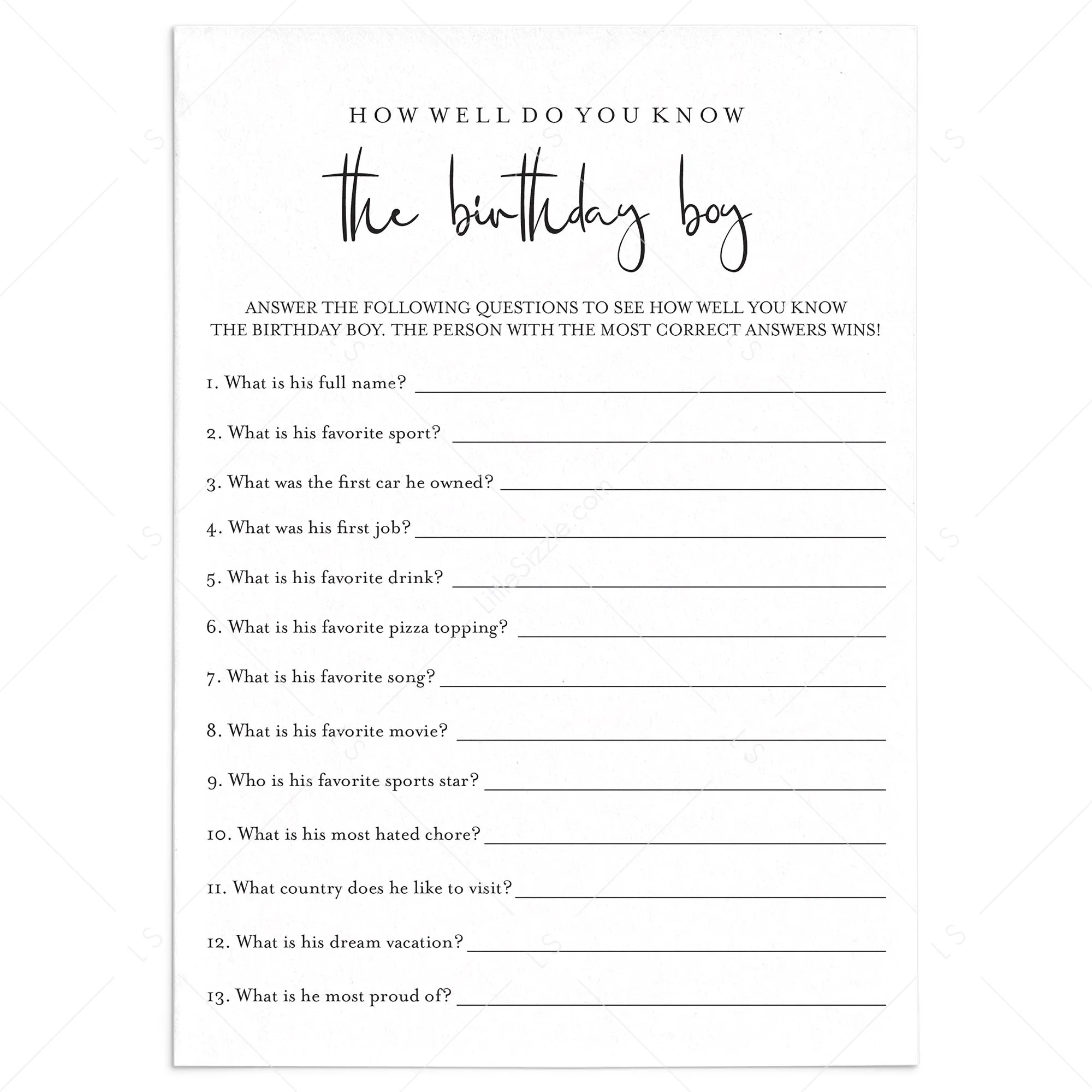 How Well Do You Know The Birthday Boy Printable