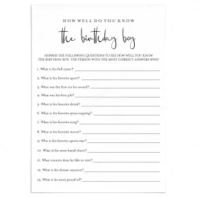 How Well Do You Know The Birthday Boy Printable