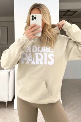 Jadore paris stone embroidered draw string hoodie