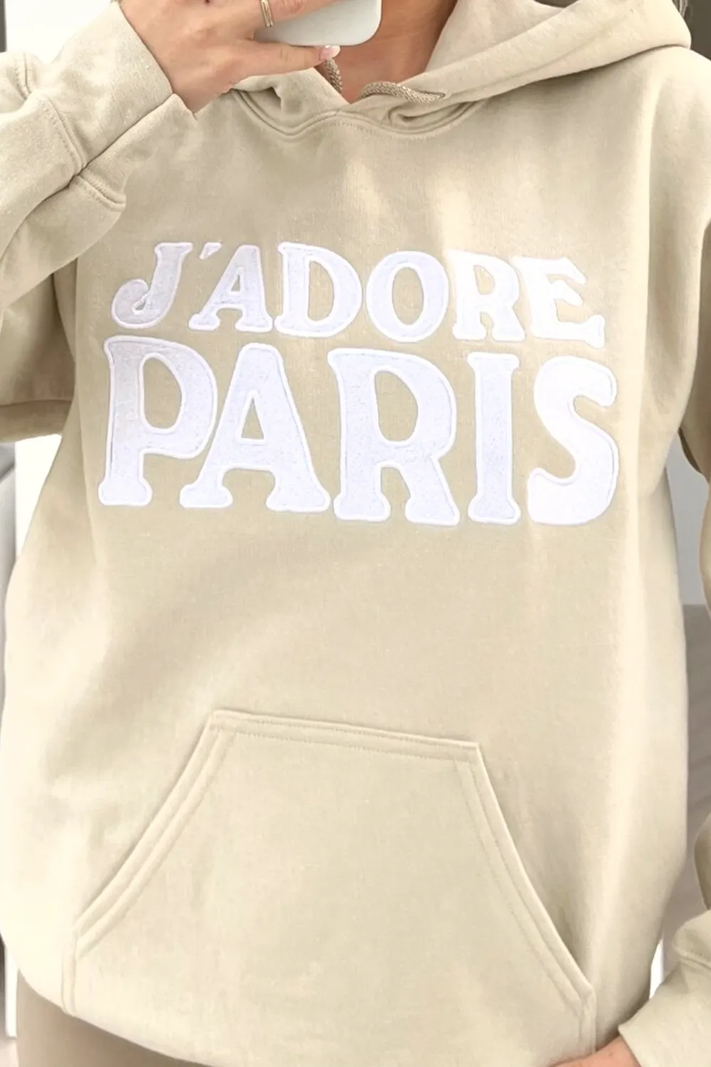 Jadore paris stone embroidered draw string hoodie