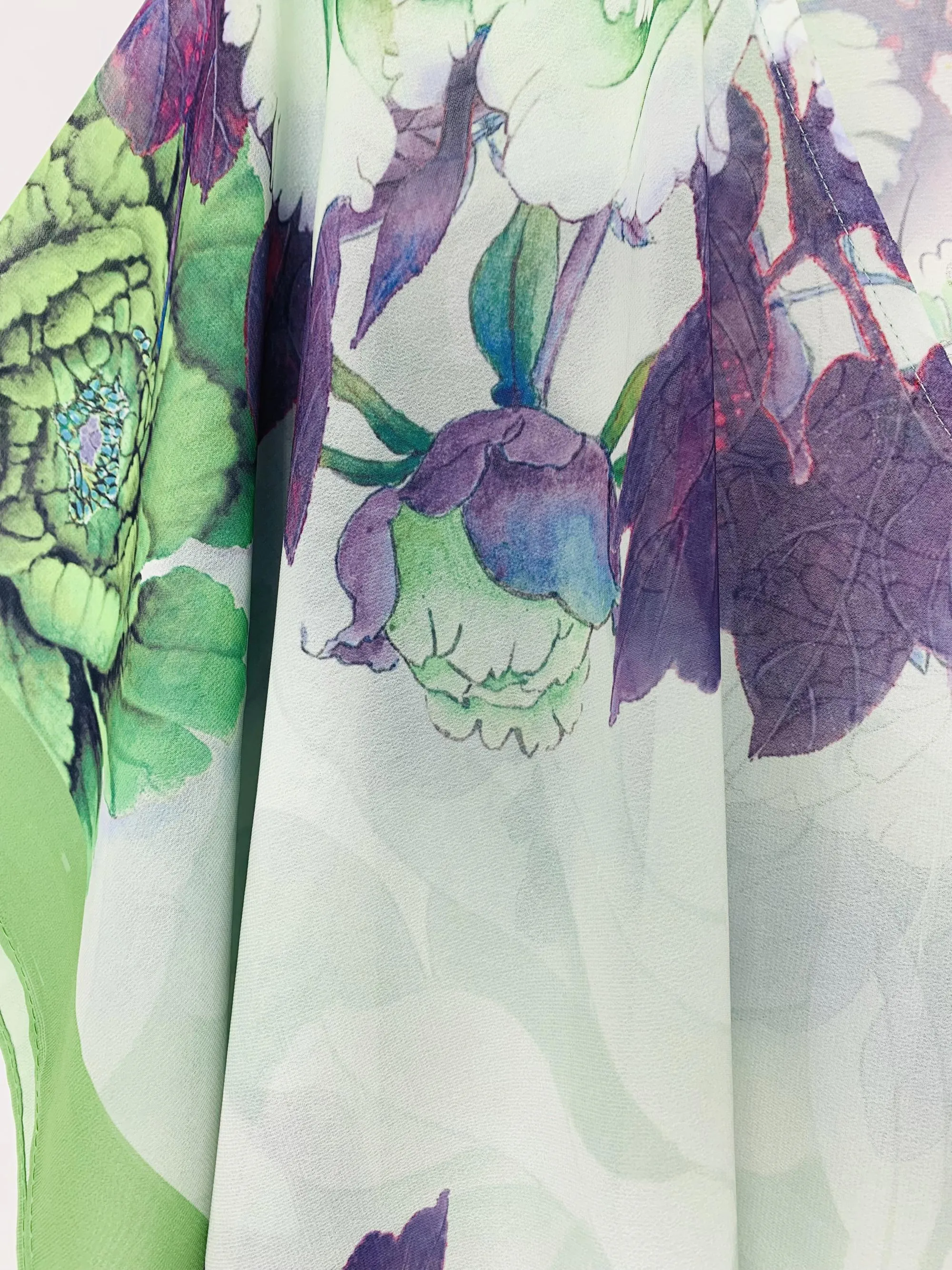 JC061925 Green Peony V-Neck Kimono