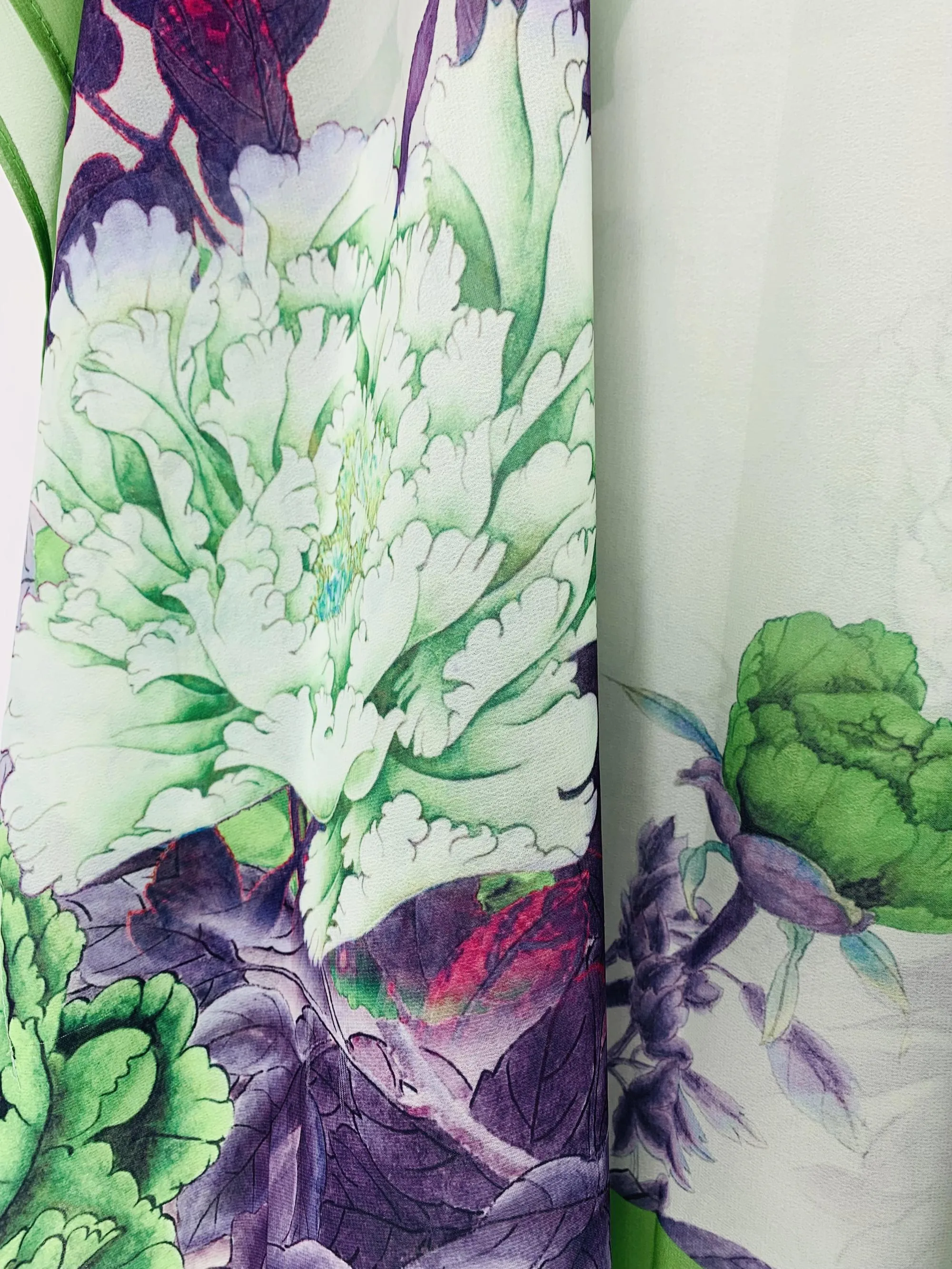 JC061925 Green Peony V-Neck Kimono