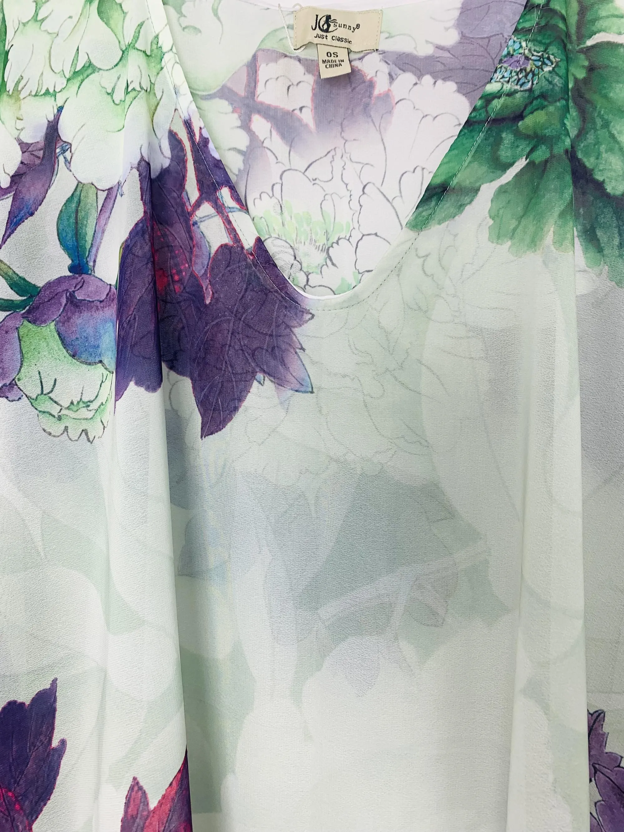 JC061925 Green Peony V-Neck Kimono