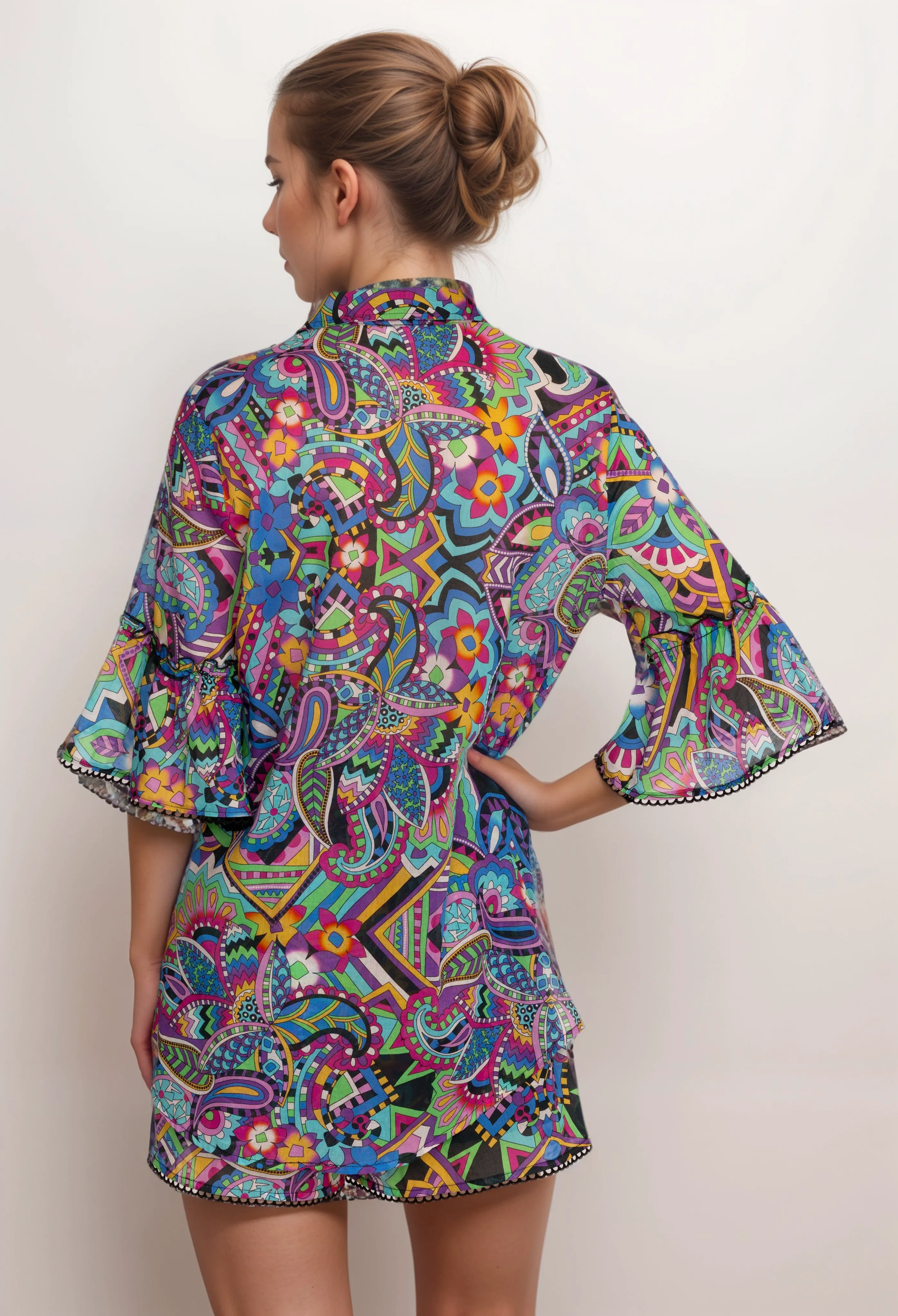 Johnny Was Multi Ruffle Sleeve Tunic R24924 Boho Chic