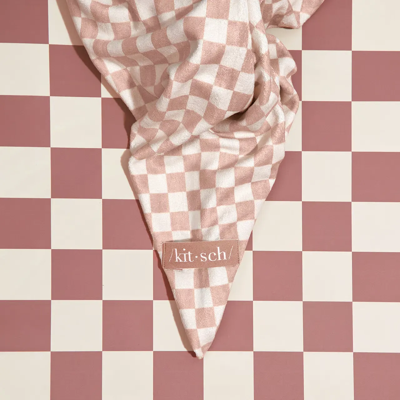 Kitsch XL Quick-Dry Hair Towel Wrap- Terracotta Checker