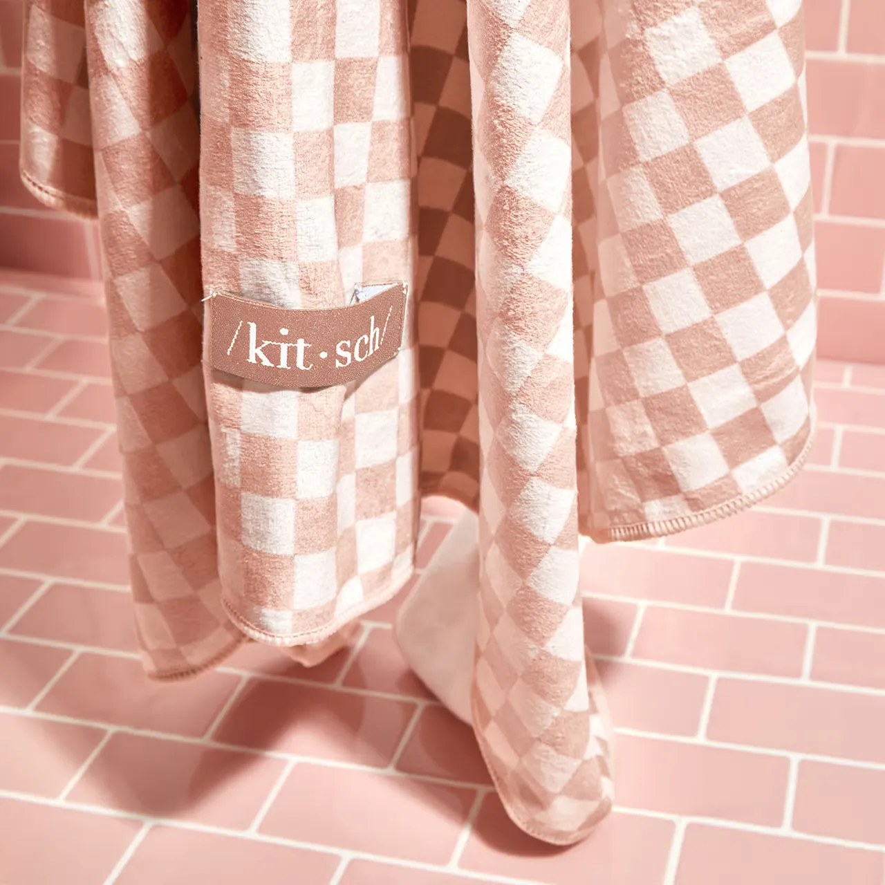 Kitsch XL Quick-Dry Hair Towel Wrap- Terracotta Checker