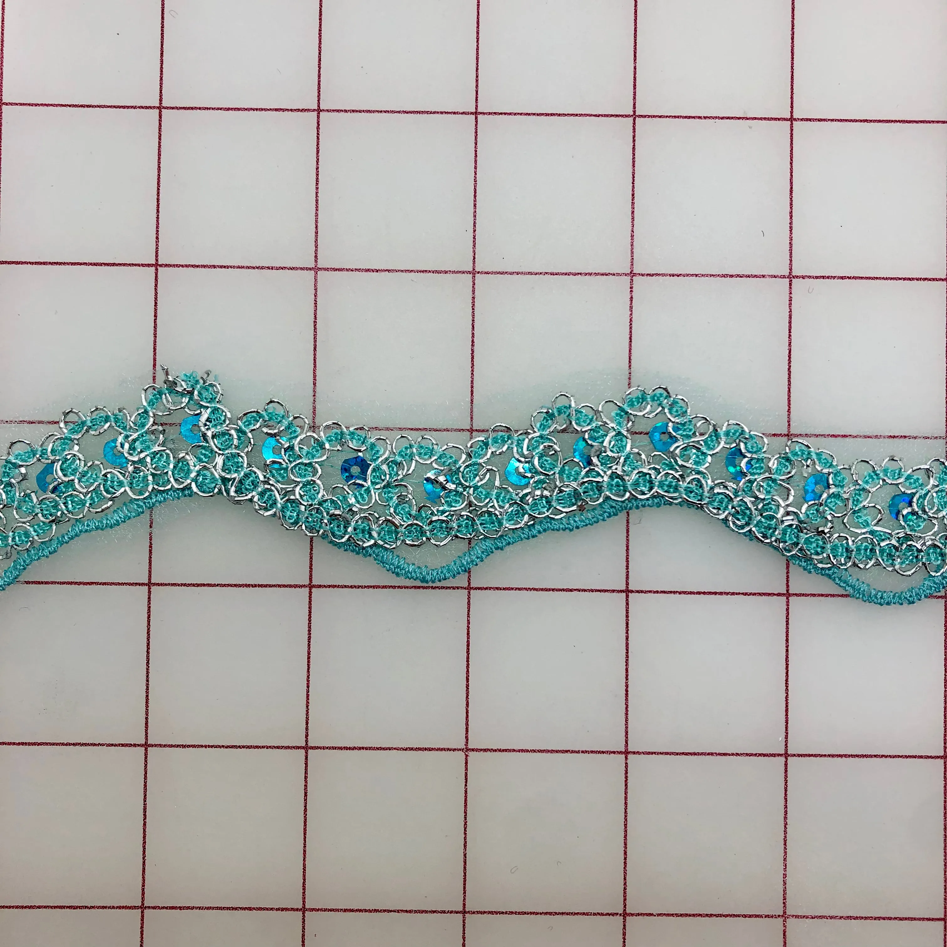 Lace Trim - Border Lace Aqua with Sequins Close-Out