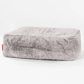Large Footstool - Fluffy Faux Fur Rabbit Light Grey