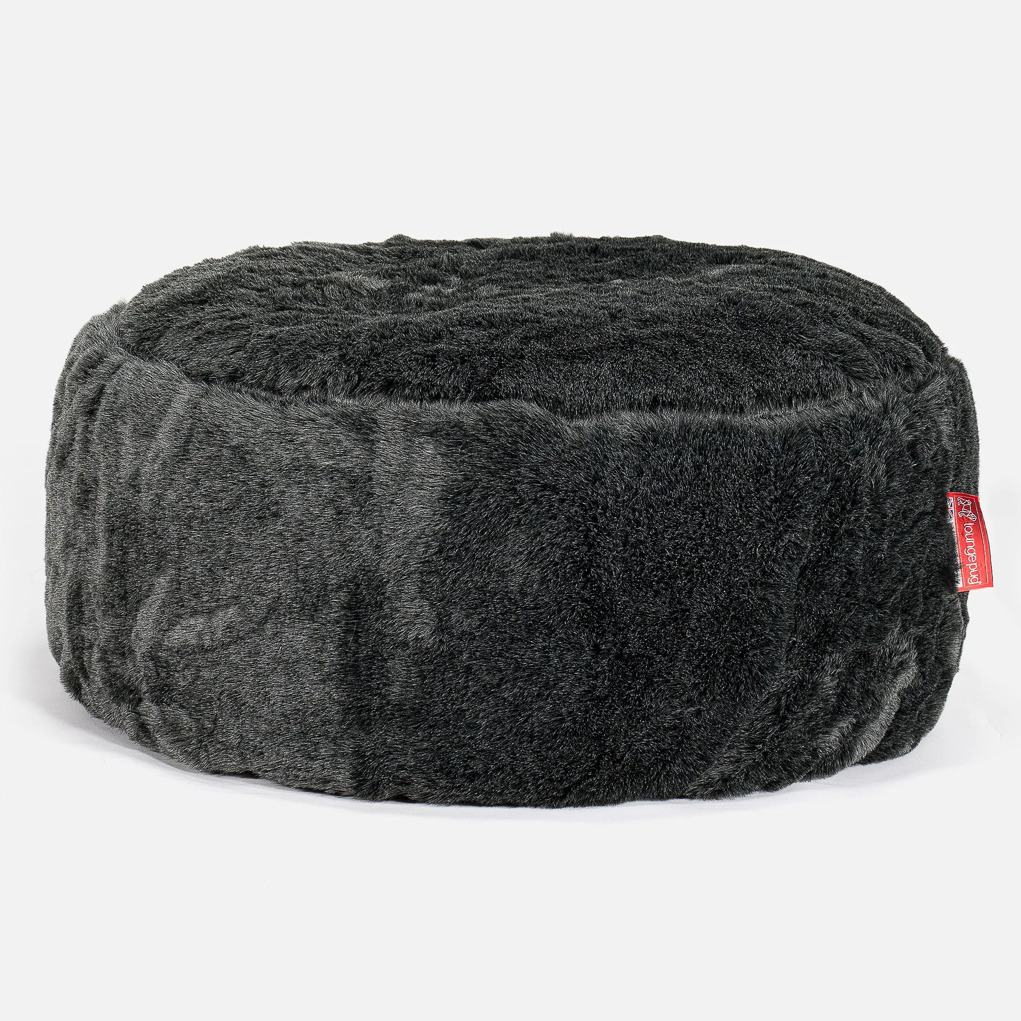 Large Round Pouffe - Faux Fur Sheepskin Black