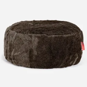 Large Round Pouffe - Faux Fur Sheepskin Brown