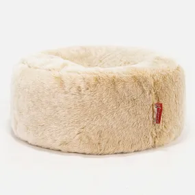 Large Round Pouffe - Faux Fur Sheepskin White