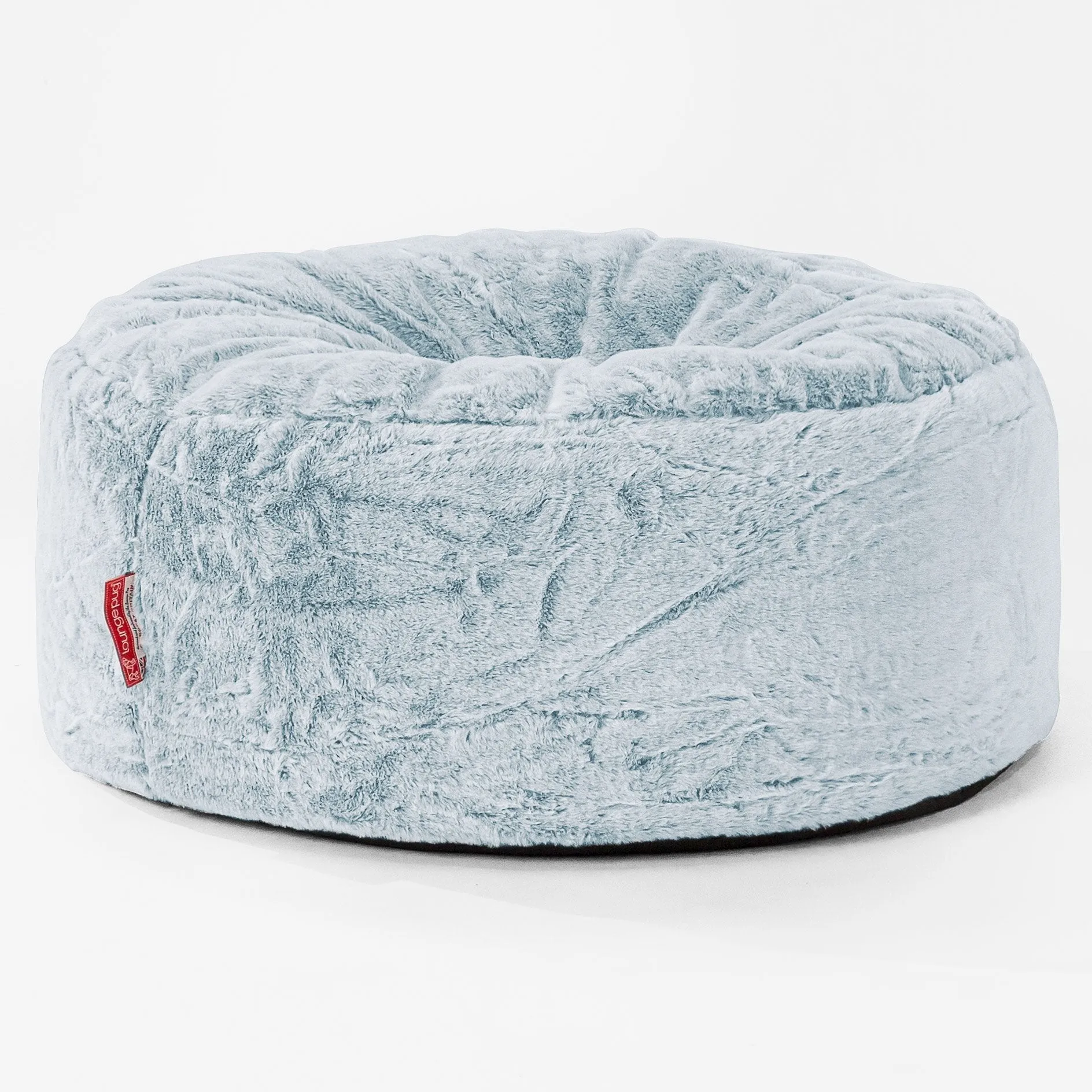 Large Round Pouffe - Fluffy Faux Fur Rabbit Dusty Blue