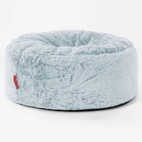 Large Round Pouffe - Fluffy Faux Fur Rabbit Dusty Blue
