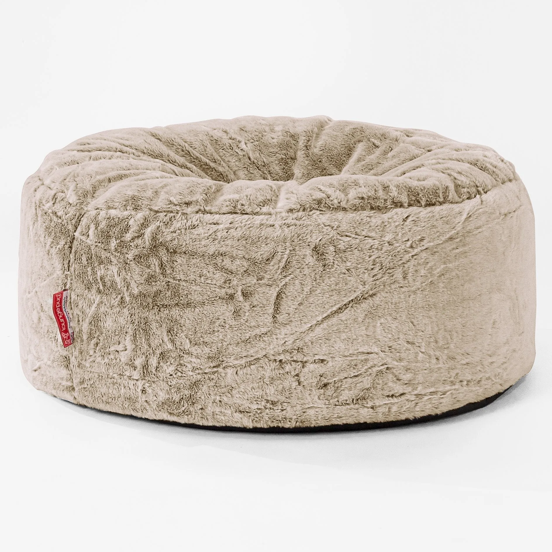 Large Round Pouffe - Fluffy Faux Fur Rabbit Golden Brown