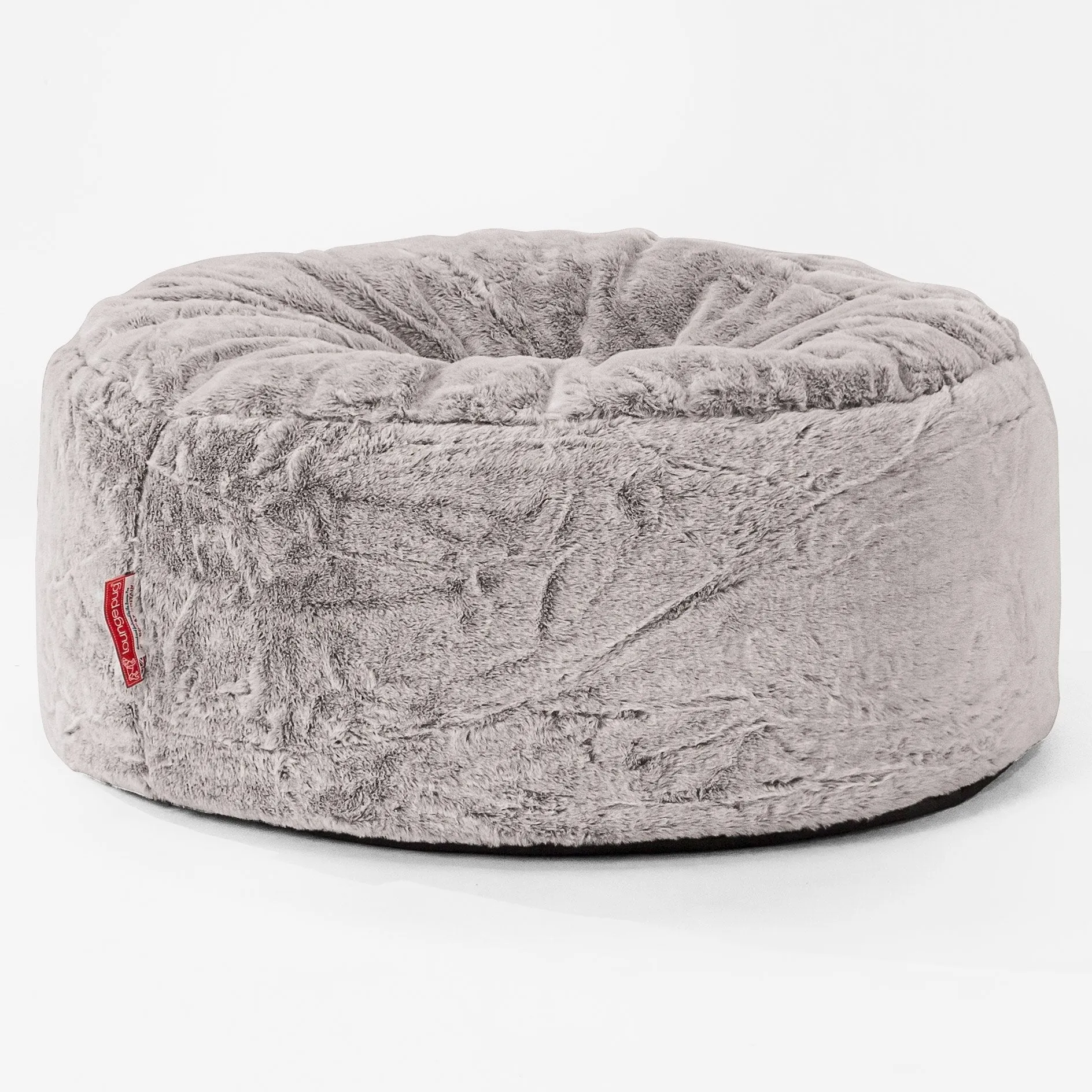 Large Round Pouffe - Fluffy Faux Fur Rabbit Light Grey