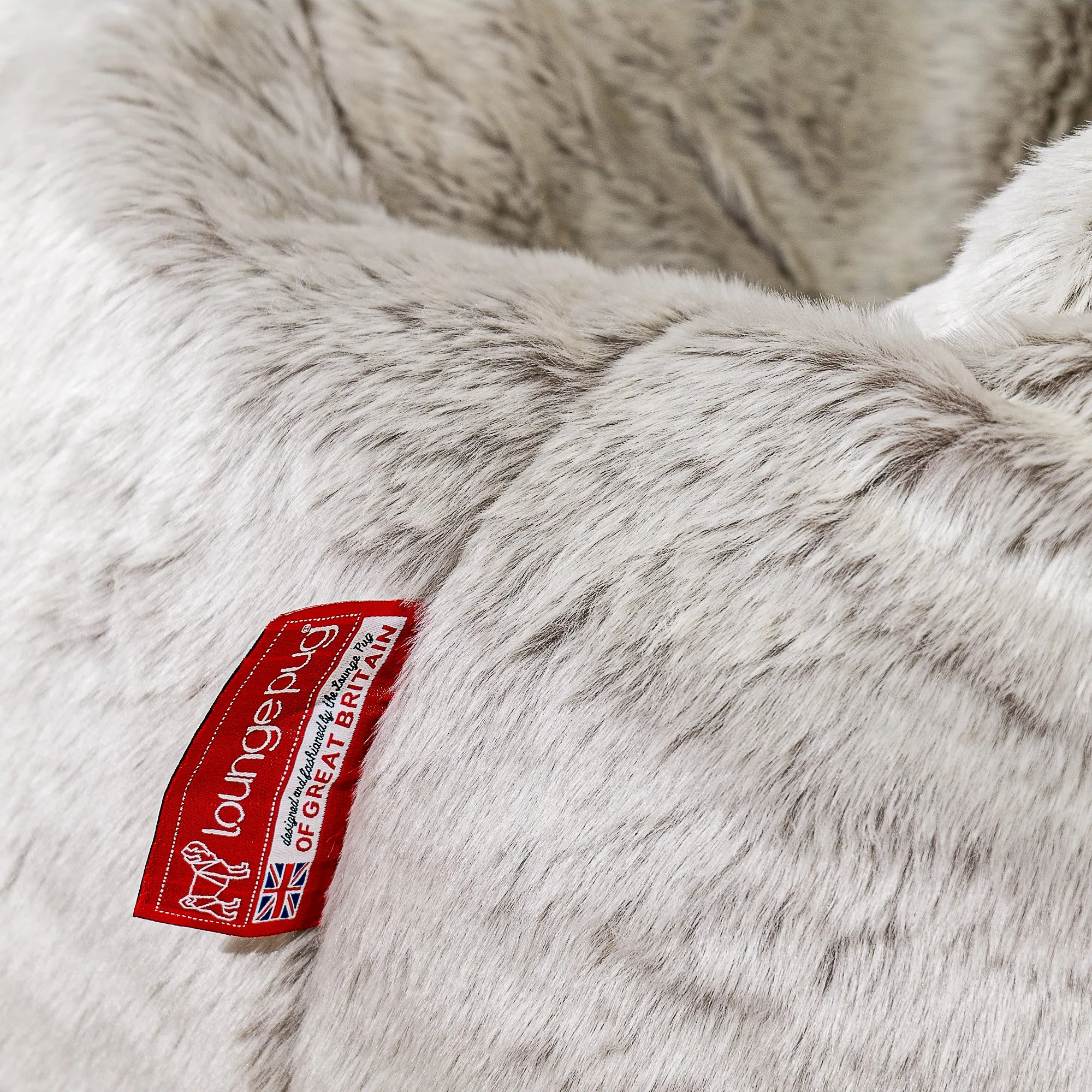 Large Round Pouffe - Fluffy Faux Fur Rabbit Light Grey