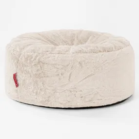 Large Round Pouffe - Fluffy Faux Fur Rabbit White