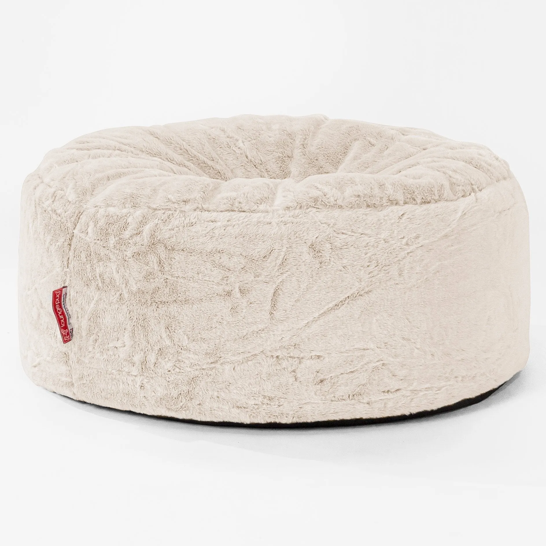 Large Round Pouffe - Fluffy Faux Fur Rabbit White