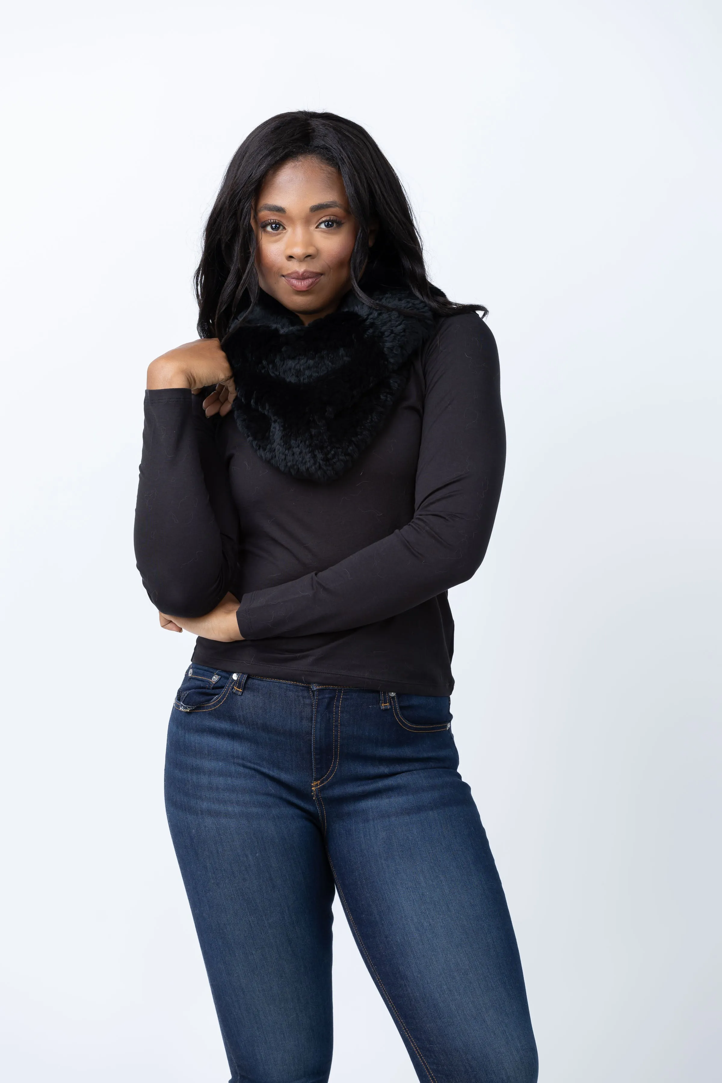 Linda Richards Fur Funnel Snood in Black