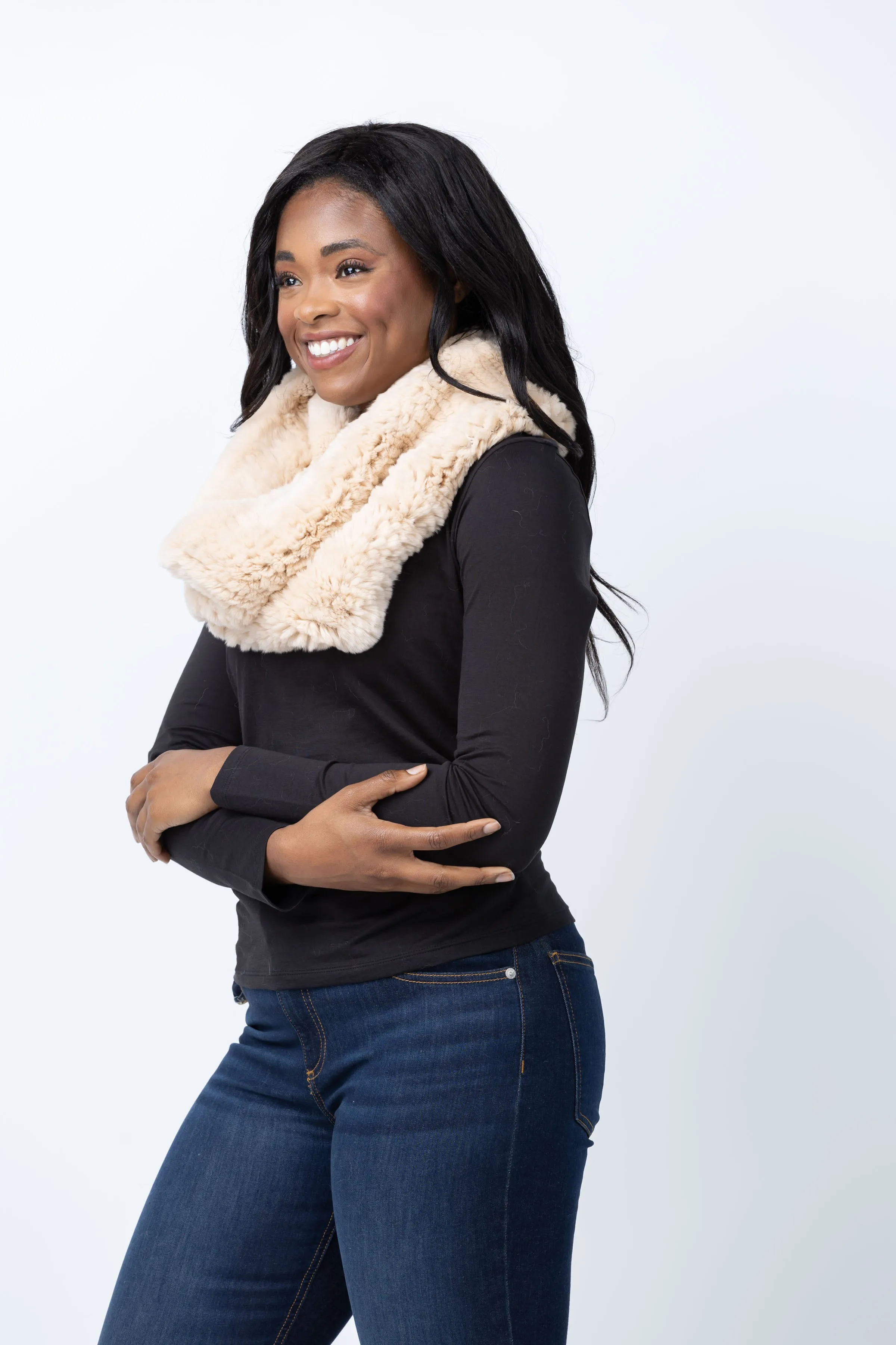 Linda Richards Fur Funnel Snood in Champagne